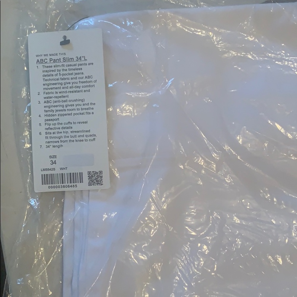 Lulu Lemon, white abc pant slim fit 34/34